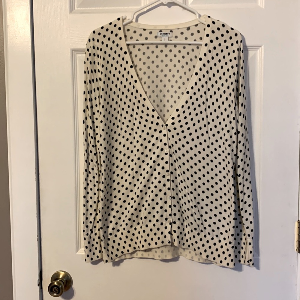 Old Navy, White Cadigan with Black Polka Dots, Size Large, Like New, Worn Once.